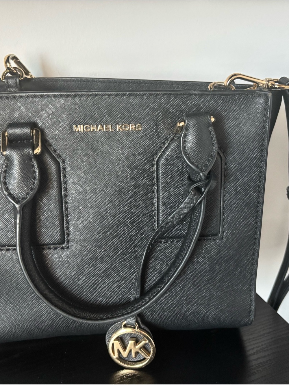 Michael Kors Black Leather Satchel with Gold Hardware
